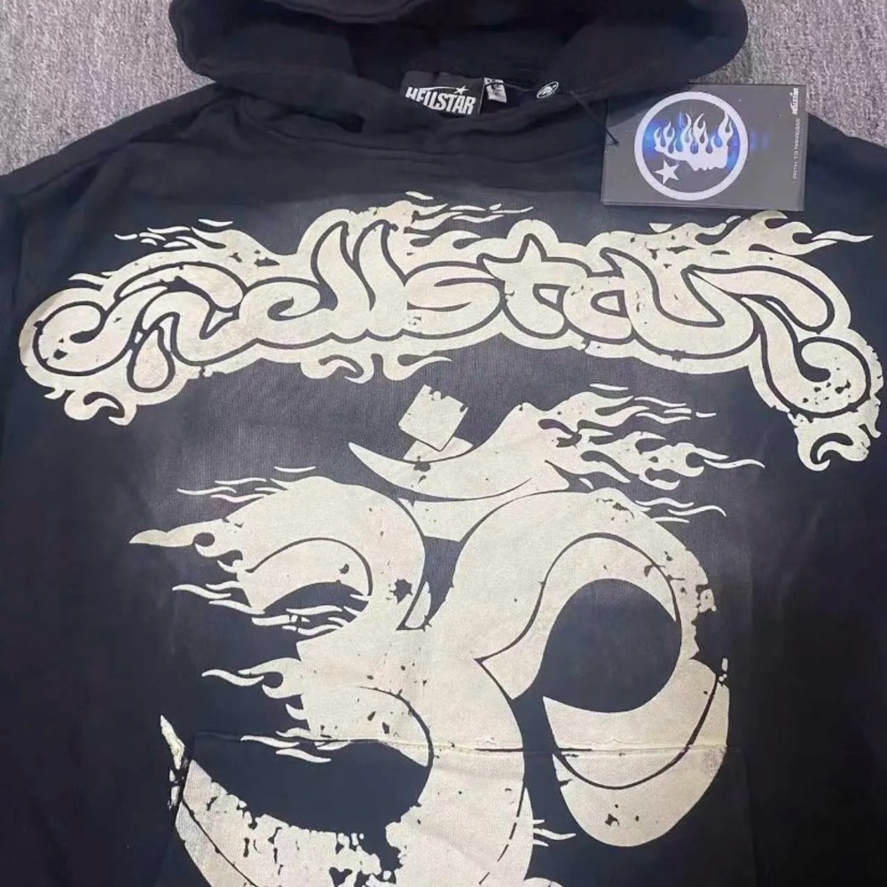 Real black HELLSTAR Graphic Hoodie Cream Design + RED HELLSTAR hoodie